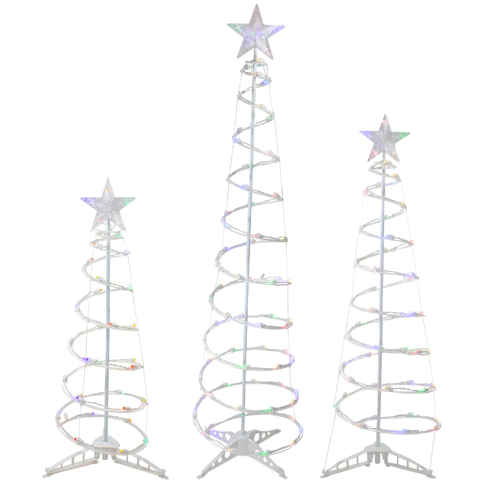 3ft., 4ft. & 6ft Pre-Lit Spiral Outdoor Christmas Trees, Multicolor LED Lights